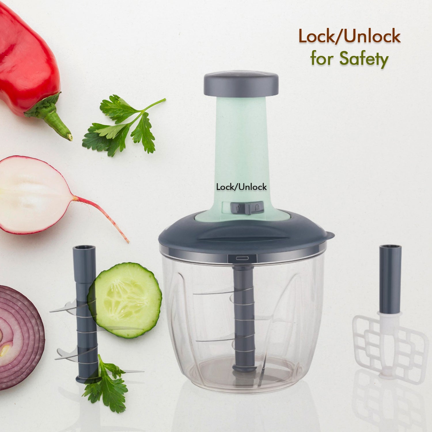 5368 1100 Ml 2 In 1 Push Up Chopper With Blender Affixed With 6 Sharp Blade  Vegetable And Fruit Cutter With Easy Push And Chop Button Wukusy