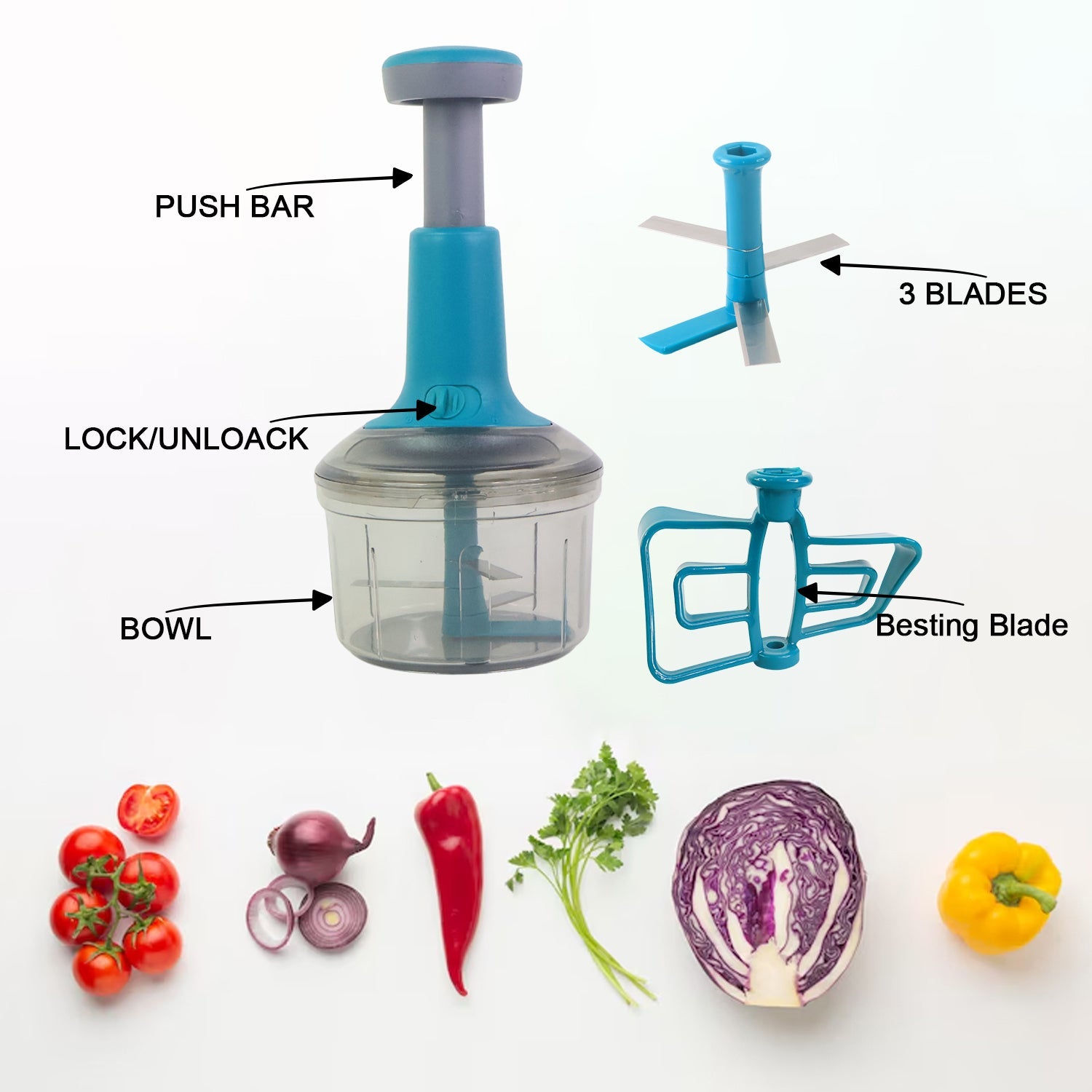 Supermom Premium Manual Push Chopper And Vegetable Cutter (750ml  1 Pc) Wukusy