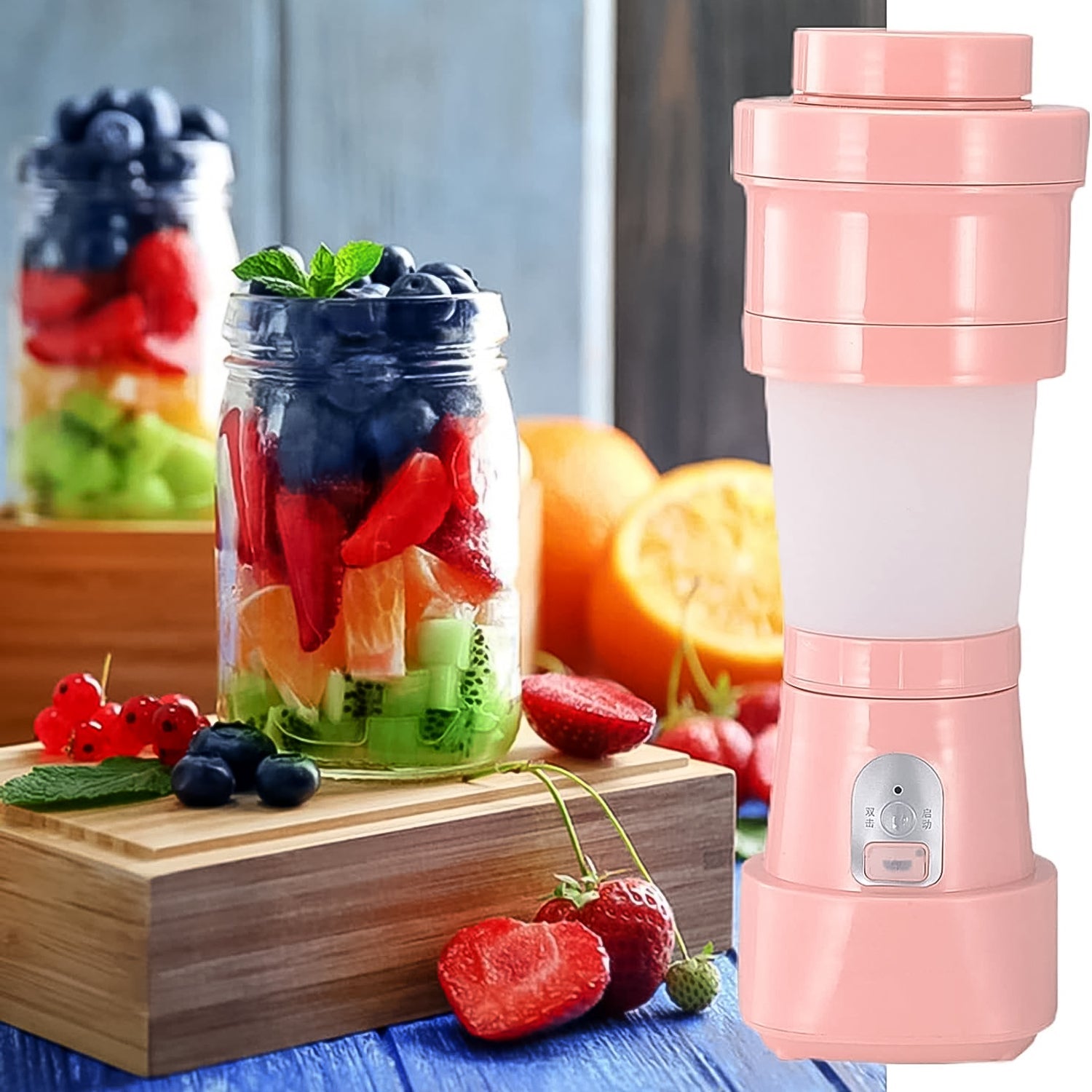 Foldable Electric Juicer Portable Blender Stainless Steel 6 Blades (500 Ml) Wukusy