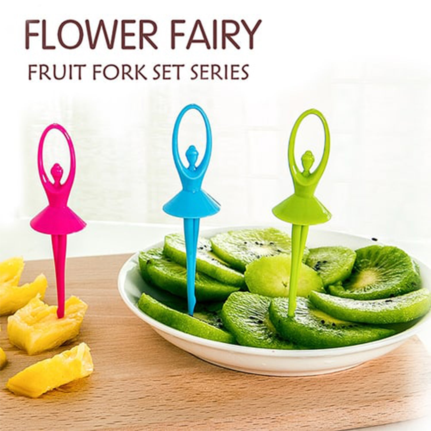2046 Dancing Doll Fruit Fork Cutlery Set With Stand Set Of 6. Wukusy