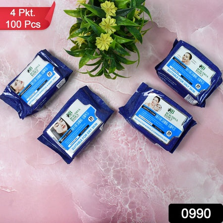Beautiful Basics Dry Oily Sensitive  Normal Skin Face Wipes (4 Pkts X 100 Pcs Wipes) Wukusy