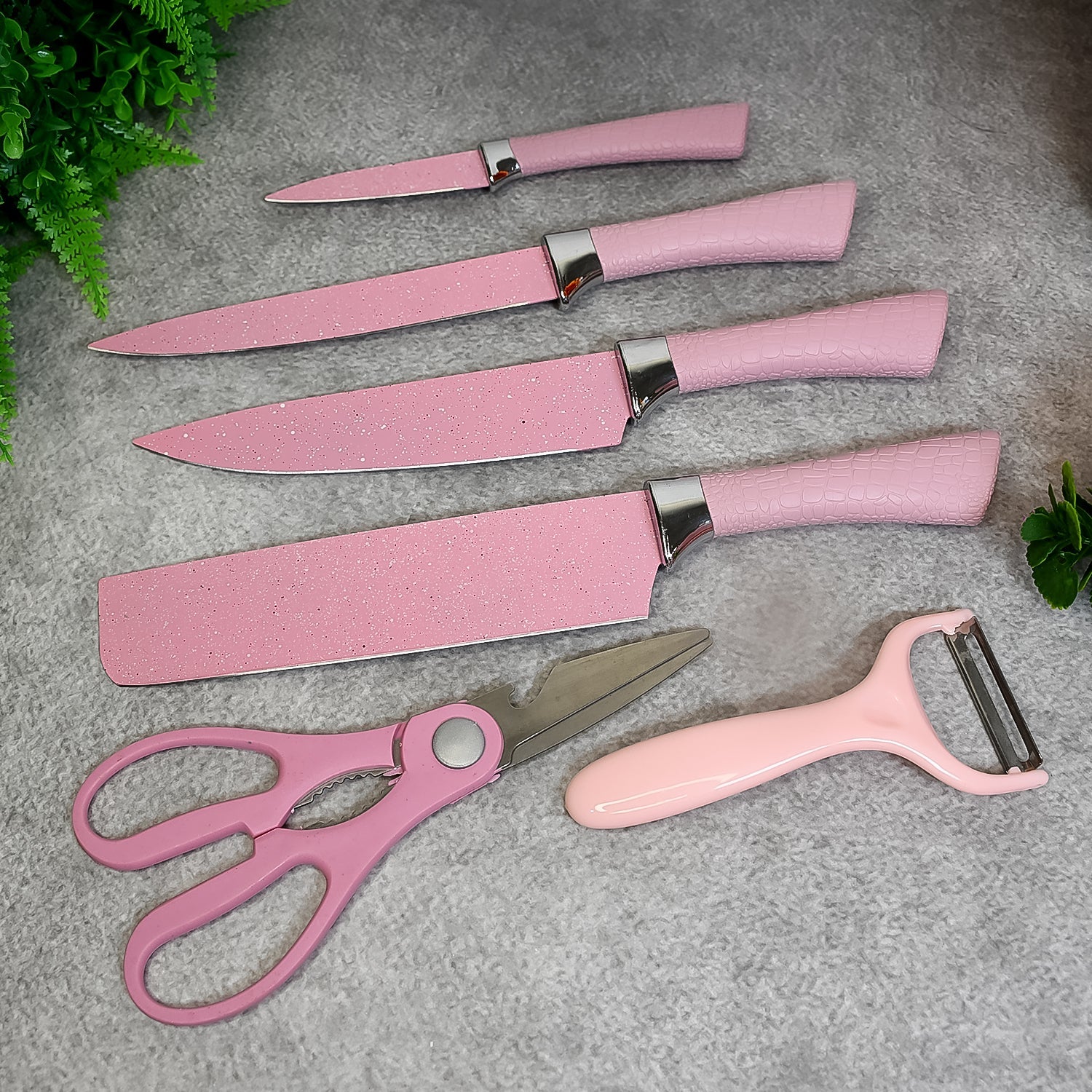 Stainless Steel Non Stick Ceramic Coating 6 Pcs Chef Kitchen Knife Set With Scissor  Peeler Wukusy
