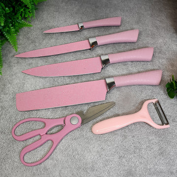 Stainless Steel Non Stick Ceramic Coating 6 Pcs Chef Kitchen Knife Set With Scissor  Peeler Wukusy