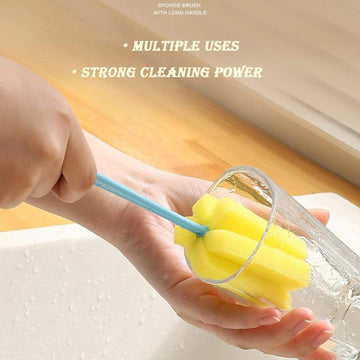 7443 Sponge Cup Washing Brush Washing Cup Milk Bottle Cleaning Brush Kitchen Brush Water Cup Tea Cup Brush Sponge Head Household Kitchen Cleaning Tool (20cm) Wukusy