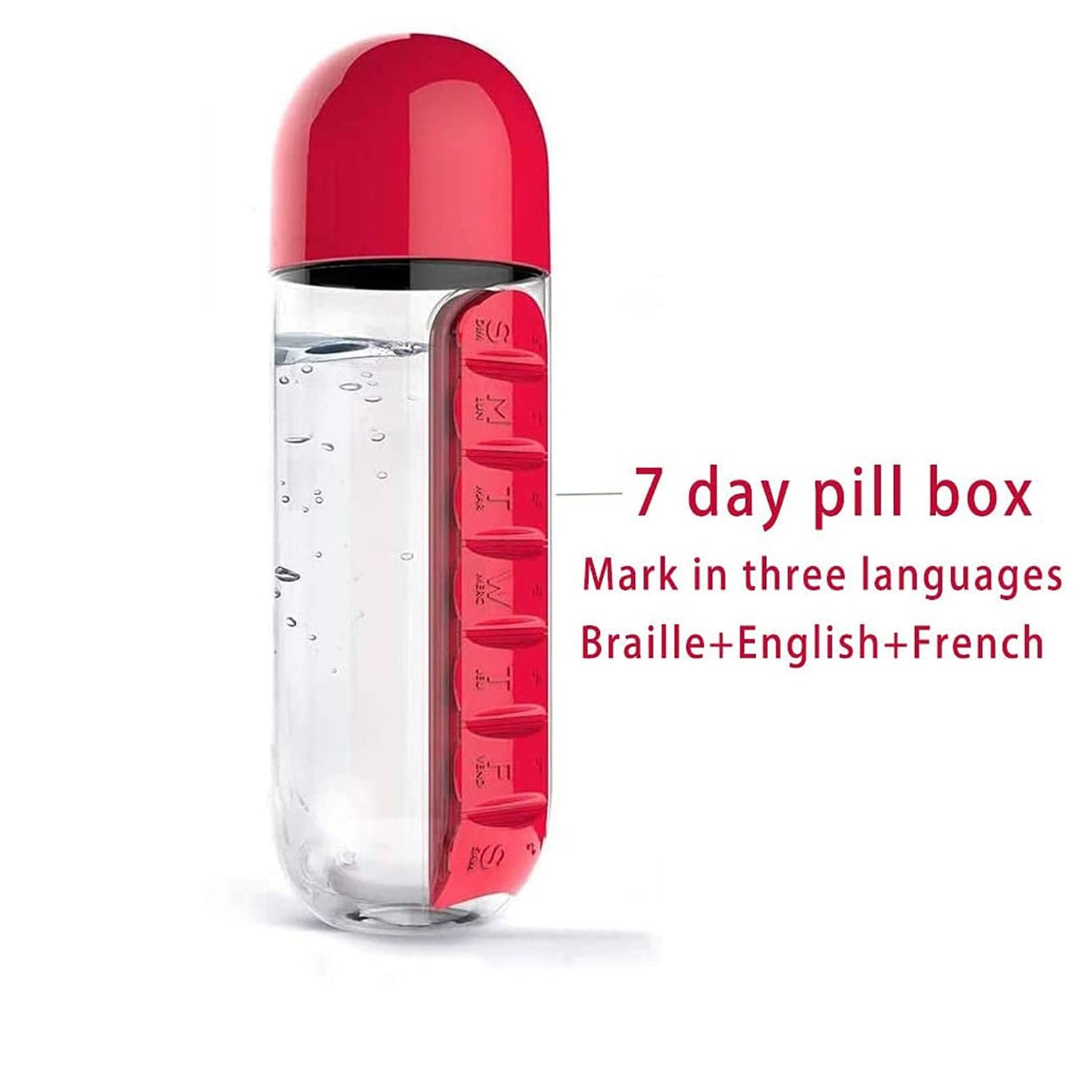 Water Bottle With Built-in 7-day Pill Organizer Approx 900ml (1 Pc) Wukusy