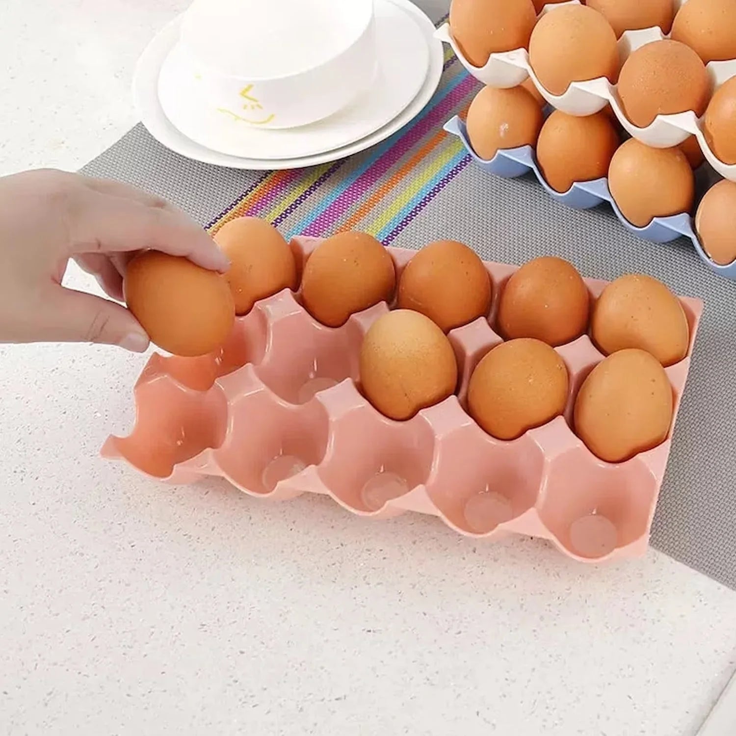 2116 15 Cavity Plastic Egg Tray Egg Trays For Storage With 15 Eggs Holder (4 Pc Set) Wukusy