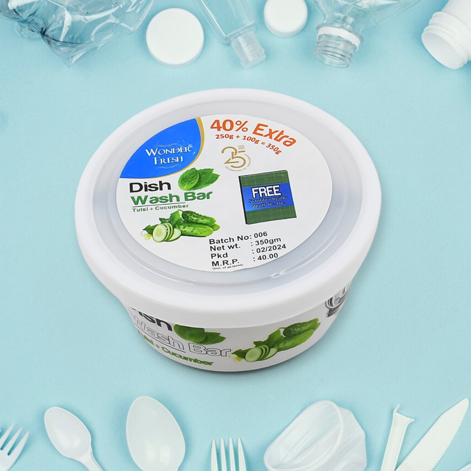 Fresh Mix Flavor Round Dishwash Bar With Super Scrubber Free Complete Dishwashing Solution Tough Stains Remover (350 Gm) Wukusy