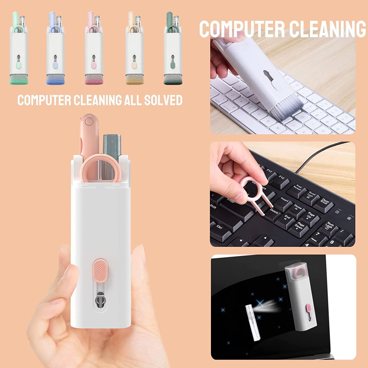 6462 7 In 1 Electronic Cleaner Kit Cleaning Kit For Monitor Keyboard Airpods Screen Dust Brush Including Soft Sweep Swipe Airpod Cleaner Pen Key Puller And Spray Bottle Wukusy