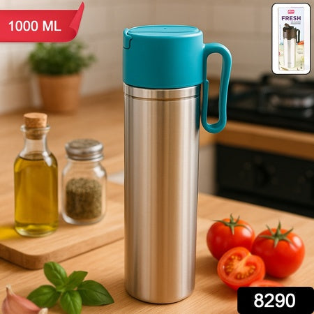 Stainless Steel Fresh Oil Pourer Bottle With Flip Lid And Handle Approx 1000ml (1 Pc) Wukusy