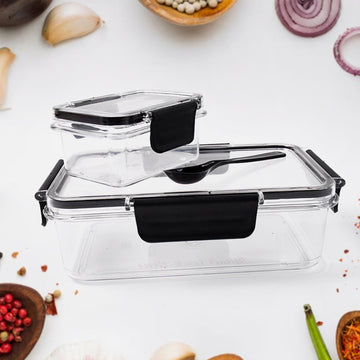 Plastic Kitchen Storage Container Big 800 Ml  Small 250 Ml With Air Seal Lock Lid  Spoon Wukusy