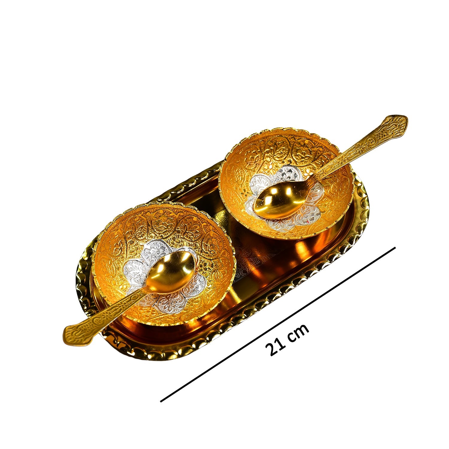 2947 Gold Silver Plated 2 Bowl 2 Spoon Tray Set Brass With Red Velvet Gift Box Serving Dry Fruits Desserts Gift Wukusy