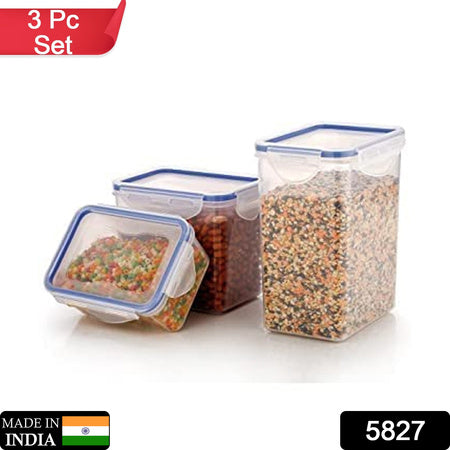 5827 Rectangle Abs Airtight Food Storage Containers With Leak Proof Locking Lid Storage Container Set Of 3 Pc (Approx Capacity 500ml1000ml1500ml Transparent) Wukusy