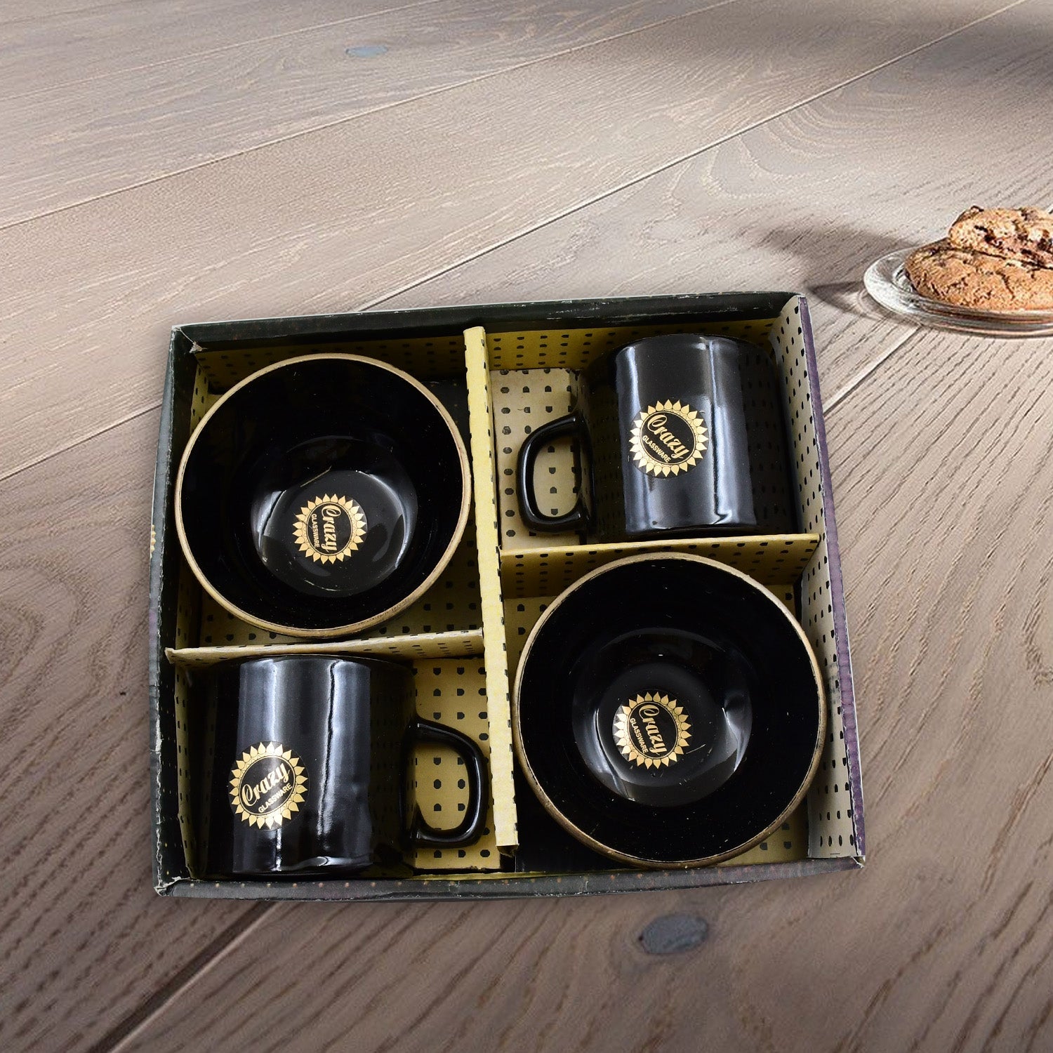 Hide  Seek Ceramic Tea  Cups With Round Serving Bowl (4 Pcs Set) Wukusy