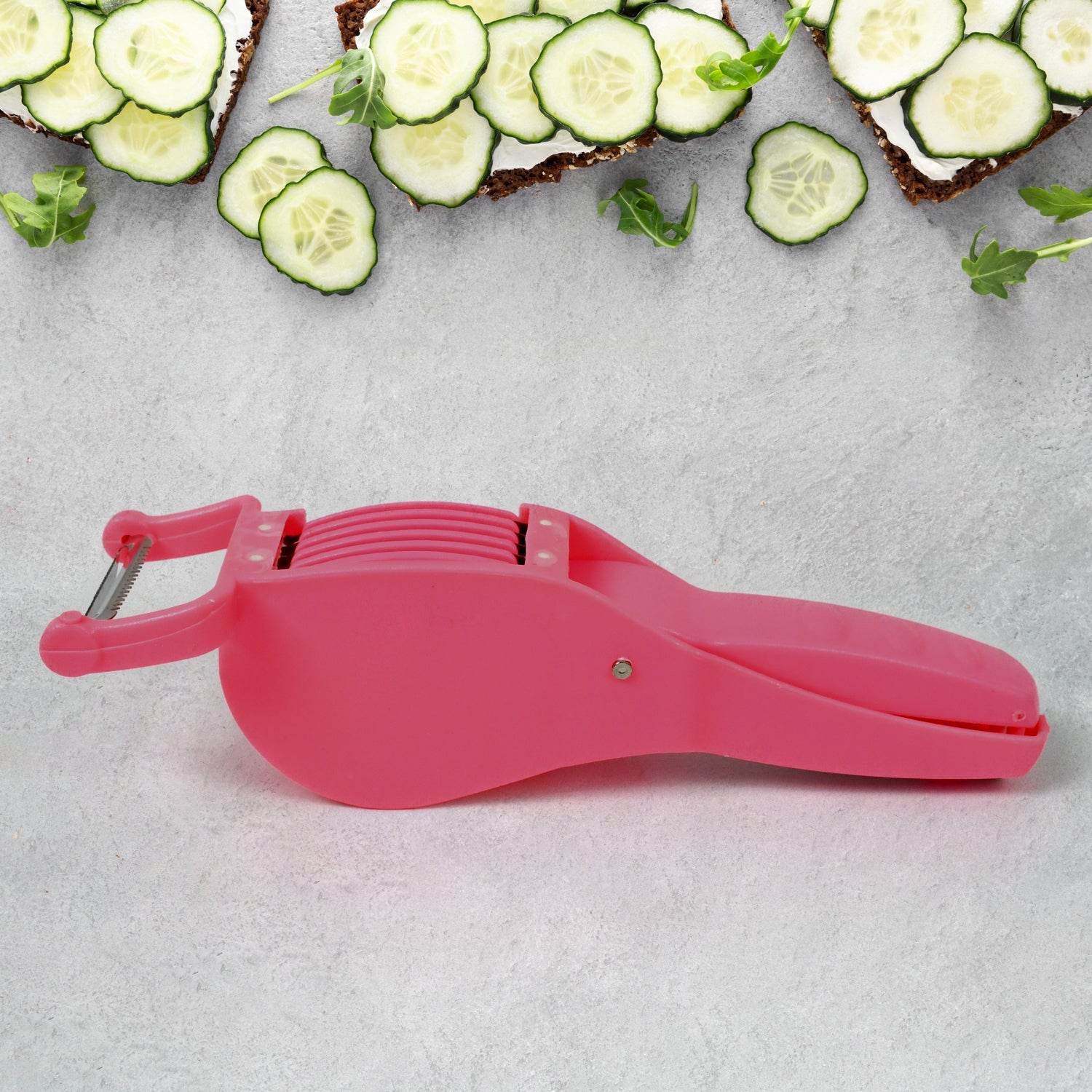 Plastic 2 In 1 Vegetable  Fruit Multi Cutter 5 Blade Vegetable Cutter With Peeler (1 Pc  Multicolor) Wukusy