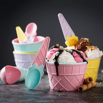 5322 Ice-cream Waffle Spoon Bowel Cup Set  Premium Ice Cream Set  Ice-cream Bowel With Spoon  6 Units Couple Bowl Set  Color Box Wukusy