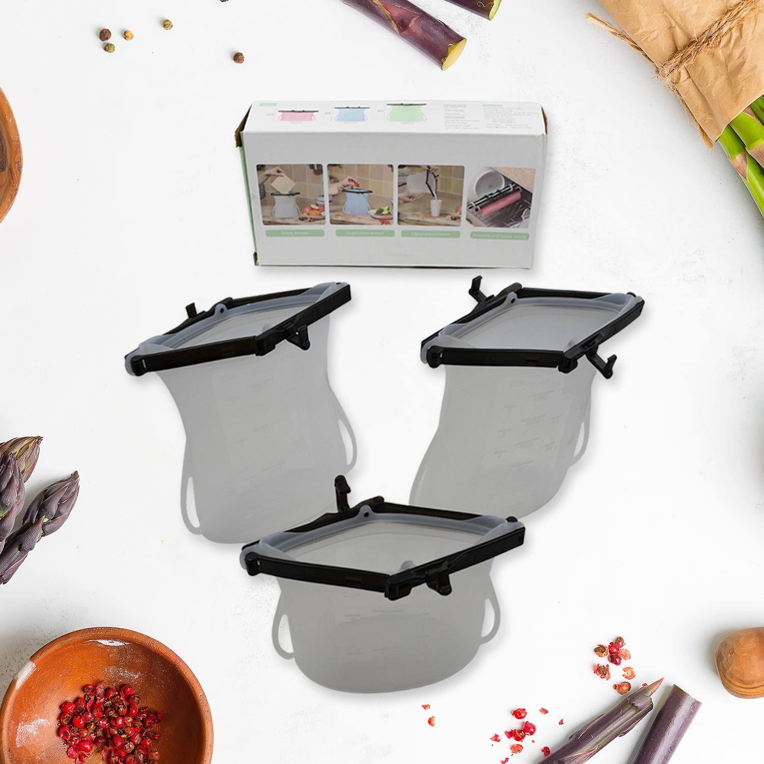 5985  Reusable Silicone Food Storage Bag 3 Bag Set Leakproof Lock Reusable Flat Bottom Freezer Bags Sandwich Bags  Silicone Food Grade Kids Snack Bags  Bpa Free Microwave Dishwasher Safe Wukusy