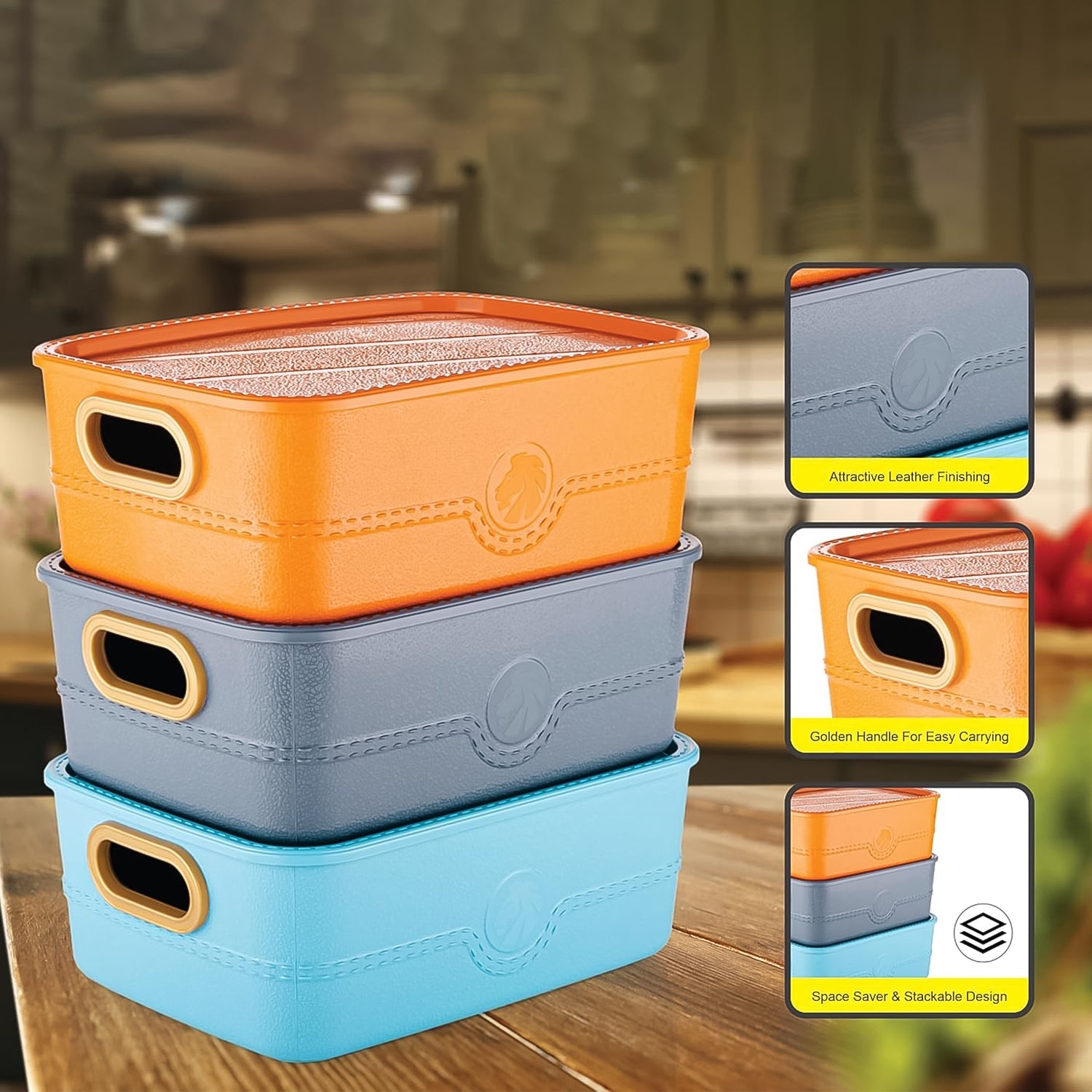 3-piece Plastic Multipurpose Storage Basket Bin Set With Handle (3 Pcs Set) Wukusy