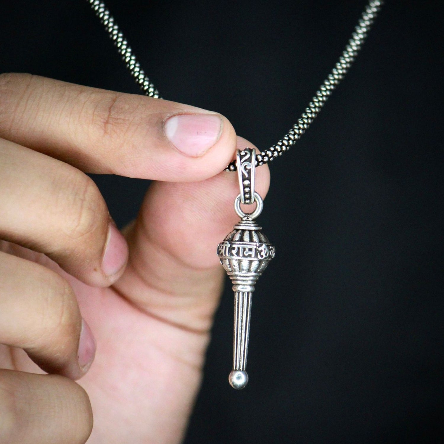 Silver Chain With Gada Pendant  Locket (1 Pc) Wukusy