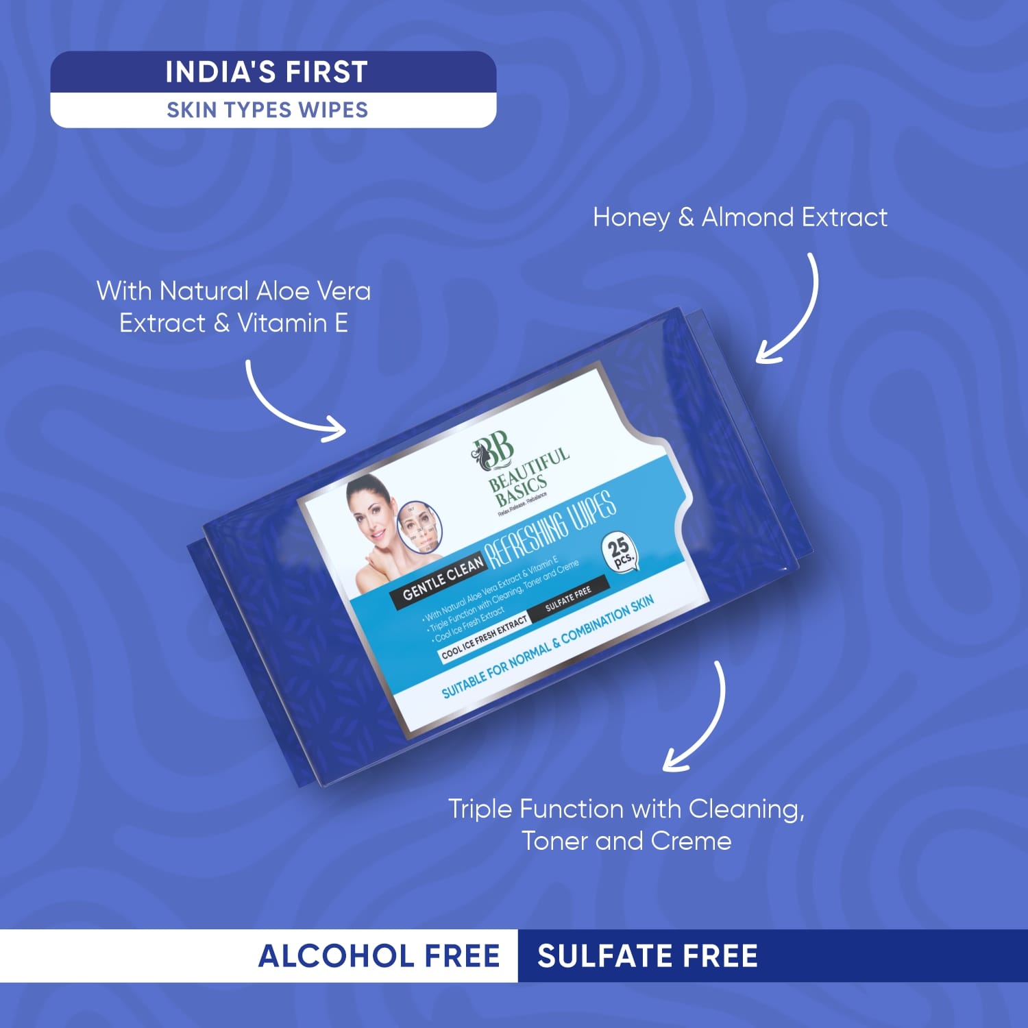 Beautiful Basics Dry Oily Sensitive  Normal Skin Face Wipes (4 Pkts X 100 Pcs Wipes) Wukusy