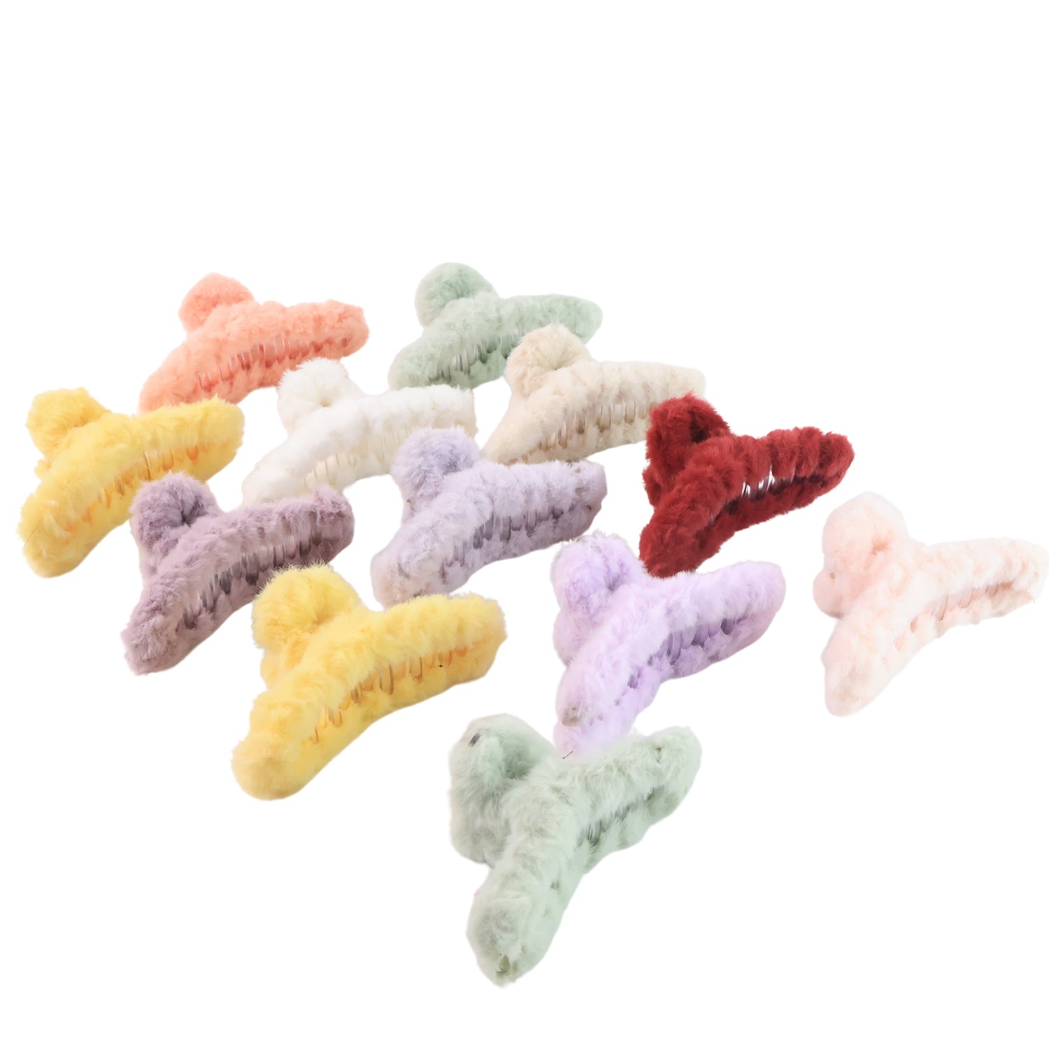 Premium Soft Fur Coated Hair Clutcher Clip Set (12 Pc) Wukusy