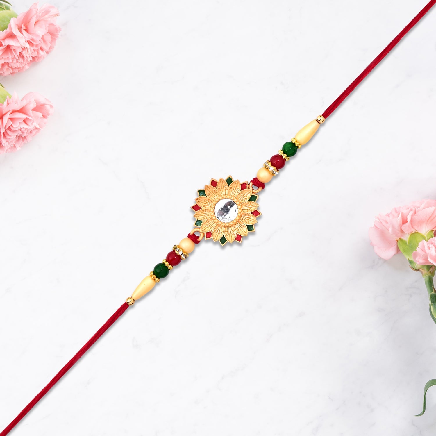 Floral Rakhi With Mirror Centerpiece Wukusy