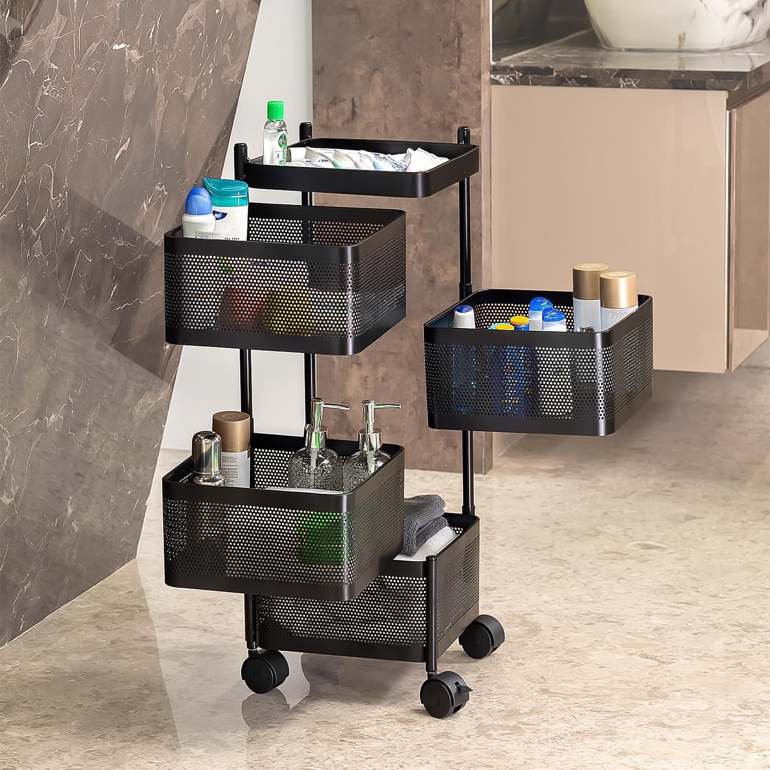 Metal Square High Quality Kitchen Trolley With Wheels (4 Layer  1 Pc) Wukusy