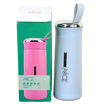 Water Bottle 400ml Leak Proof Glass Water Bottle With Daily Water Intake For Gym And Children Nice Bottle (1 Pc  Light Blue Color) Wukusy