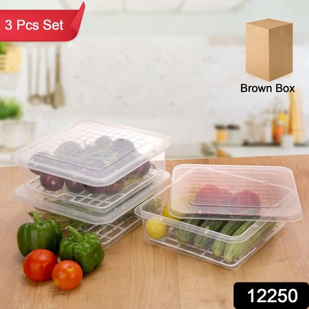 Plastic Food Storage Containers With Removable Drain Tray And Lid (3 Pcs Set) Wukusy