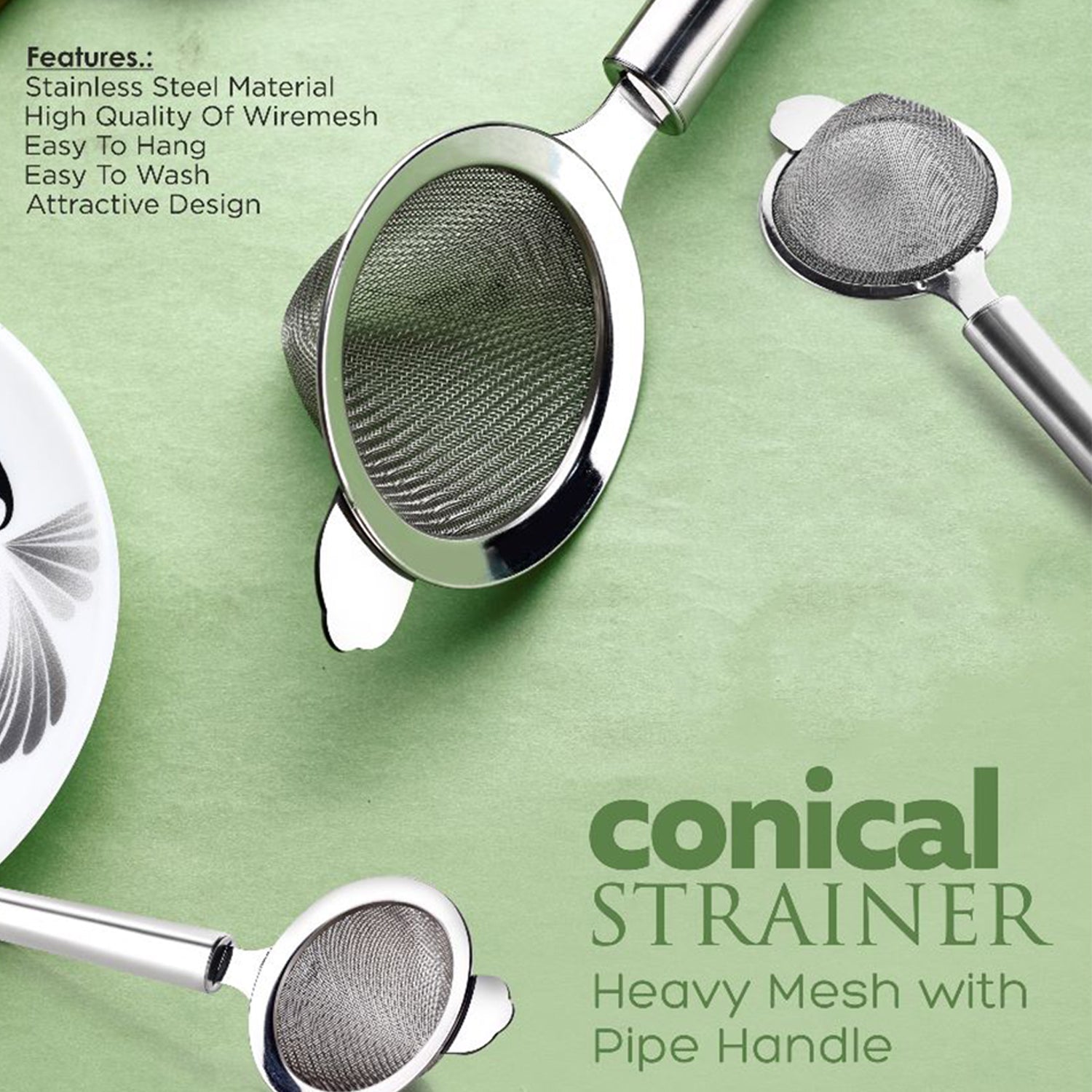 Apex Premium Conical Tea Strainer With Pipe Handle Wukusy