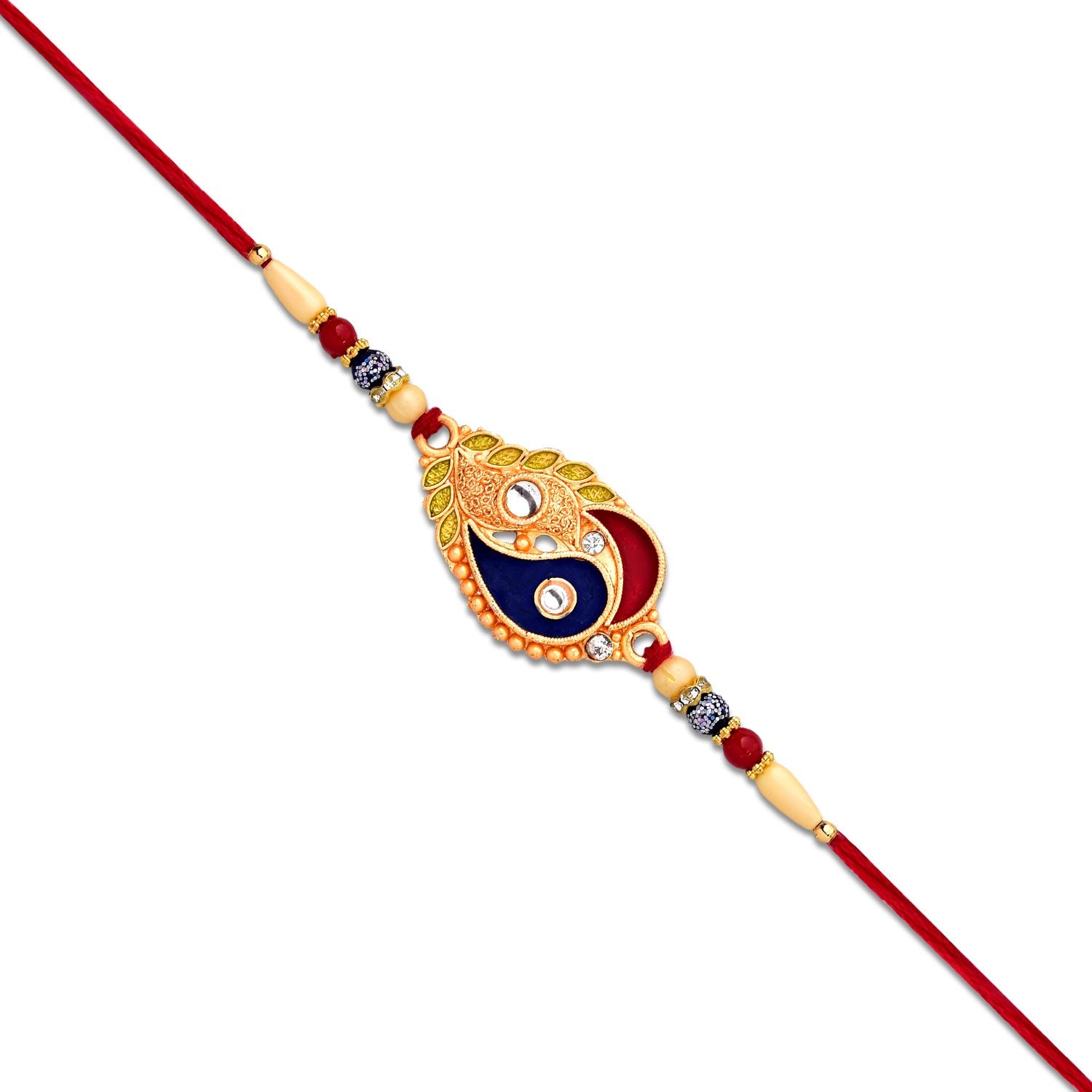 Elegant Rakhi With Enamel Paisley Design And Gold-tone Embellishments Wukusy