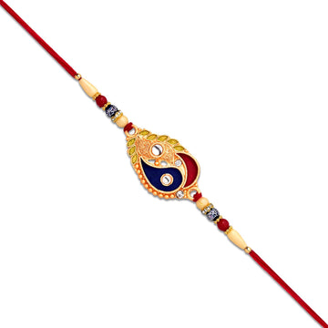 Elegant Rakhi With Enamel Paisley Design And Gold-tone Embellishments Wukusy