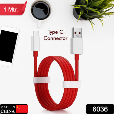 6036 Unique Type C Dash Charging Usb Data Cable  Fast Charging Cable  Data Transfer Cable For C Type Mobile Use 1 Meter ( Red ) Wukusy