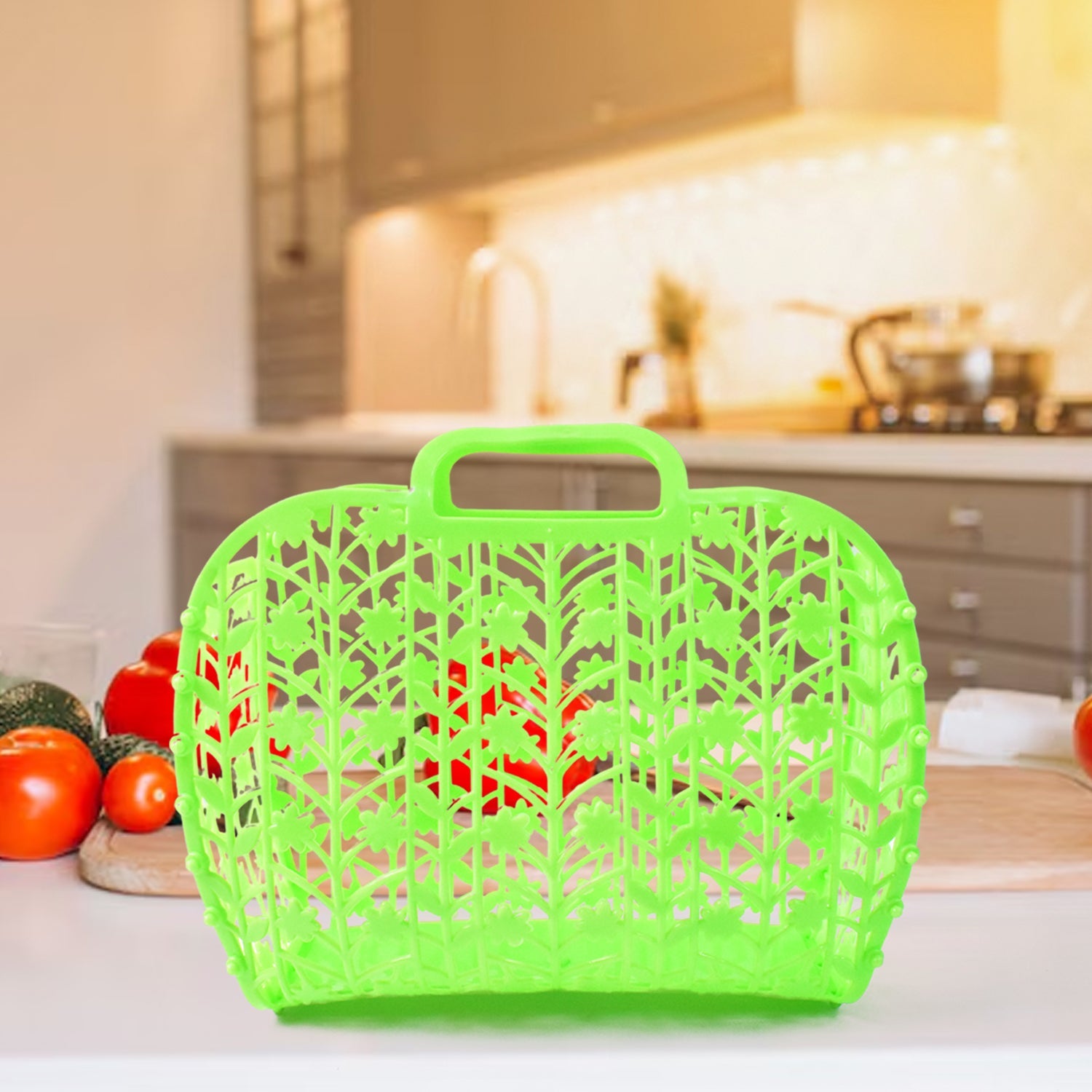 Plastic Foldable Basket Bag  Fruit  Vegetable Storage Basket (3 Pcs Set  Multicolor) Wukusy