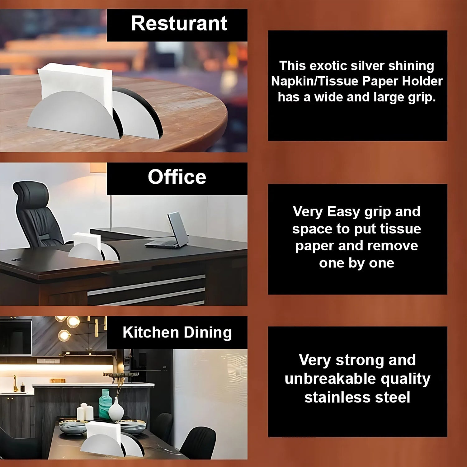 Stainless Steel Half-moon Shaped Tissue Paper Napkin Holder Stand (1 Pc) Wukusy