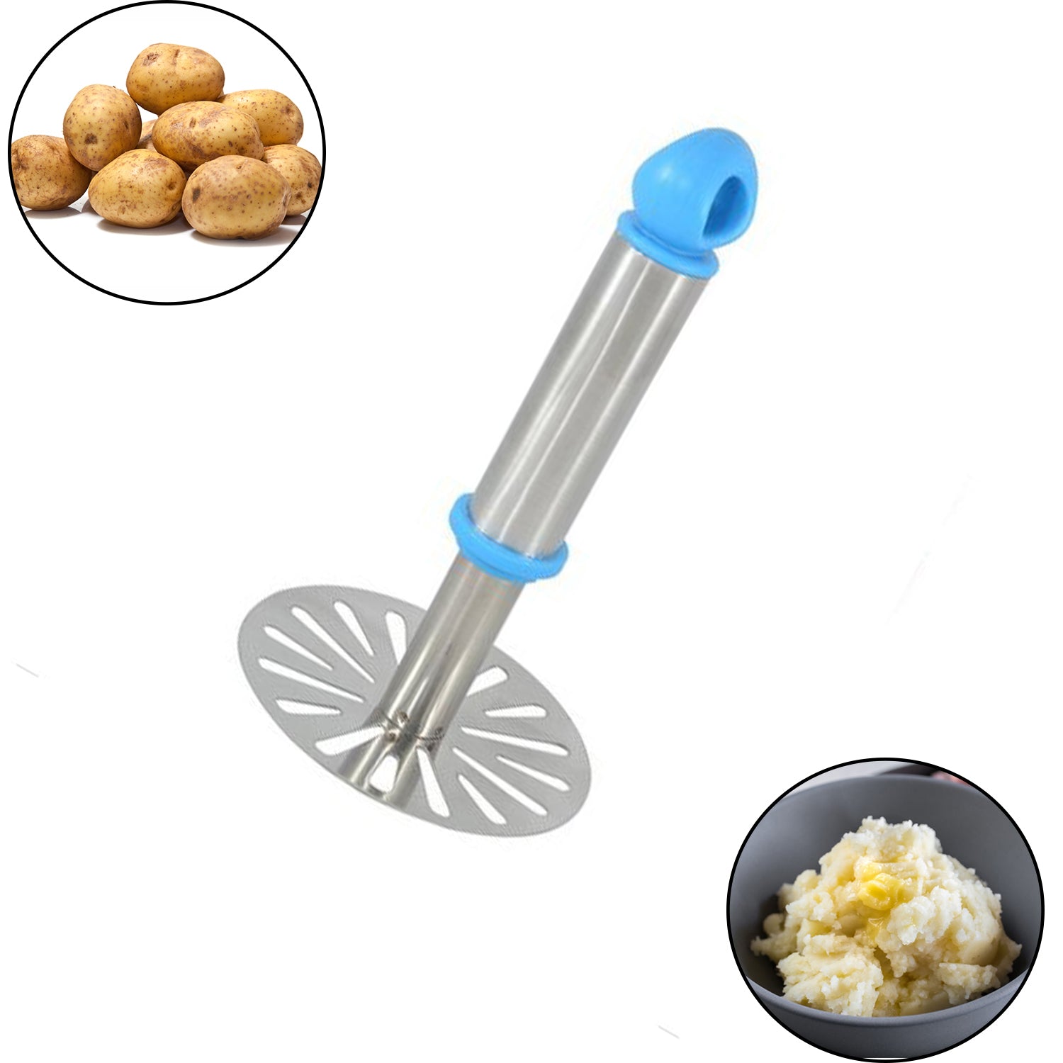 8123 Ganesh Potatopav Bhaji Masher With Plastic Handle Silver  Plastic - Oval Pav Masher Potato 1-piece Smasher Handle Multicolor Wukusy
