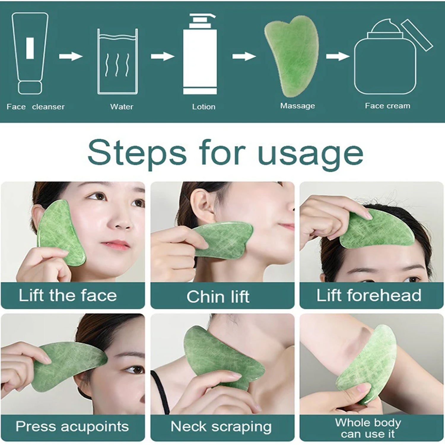 0318 Gua Sha Stone And Anti Aging Jade Roller Massager For Face Massage Natural Face Skincare Massager  Face Roller Massager For Women  Face Shaper Jade Roller And Gua Sha Set For Glowing Skin Wukusy