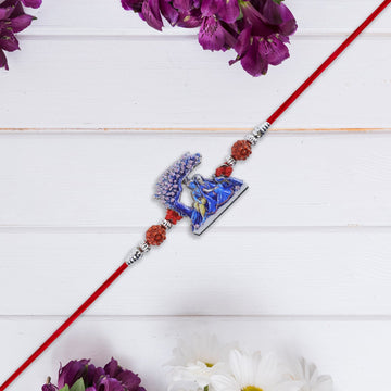 Radha Krishna Rakhi Under Tree Design With Rudraksha  Red Mauli Thread Wukusy