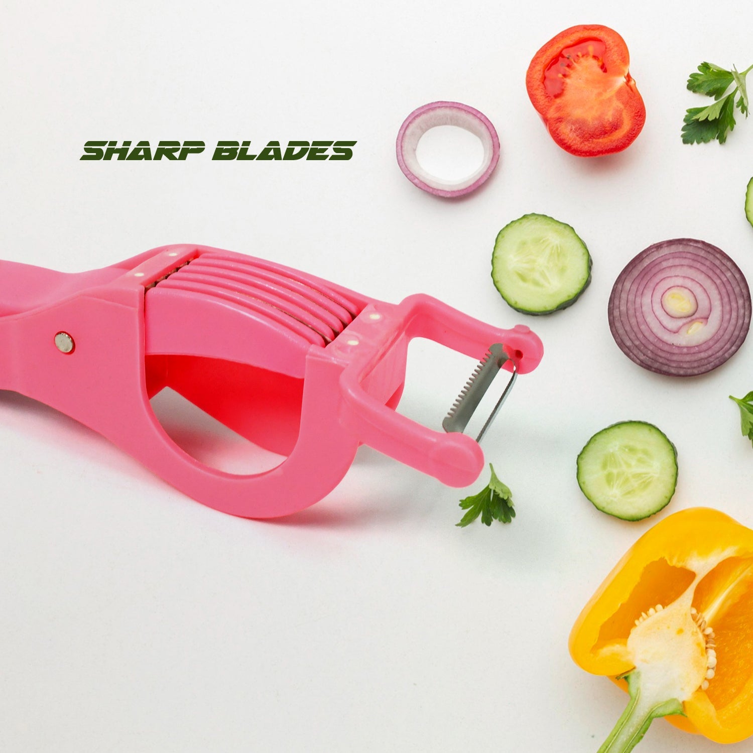 Plastic 2 In 1 Vegetable  Fruit Multi Cutter 5 Blade Vegetable Cutter With Peeler (1 Pc  Multicolor) Wukusy