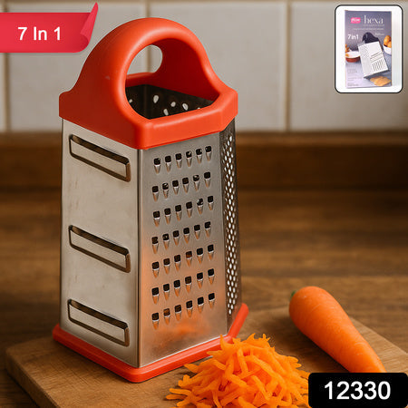 7-in-1 Heavy Duty Stainless Steel Box Grater With Ergonomic Handle (1 Pc) Wukusy