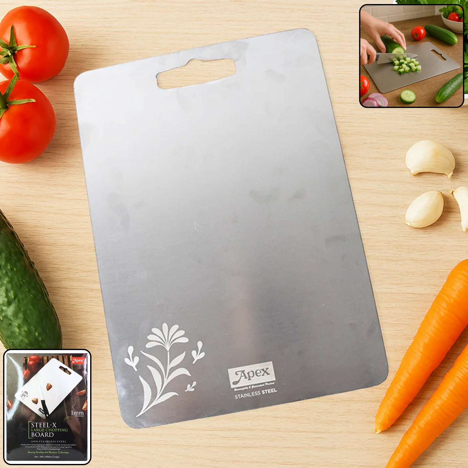 Apex Large Stainless Steel Multipurpose Chopping  Cutting Board (260x360mm  1 Pc) Wukusy