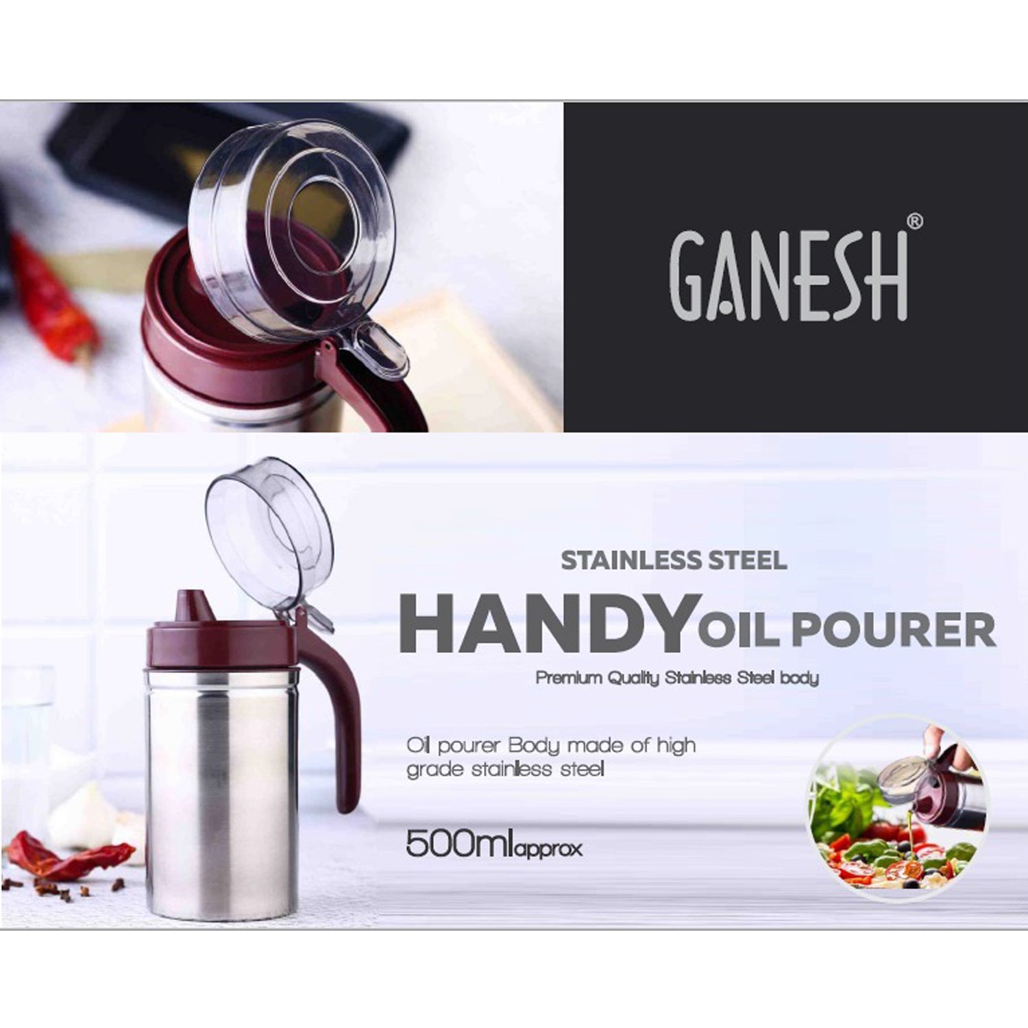 8126 Oil Dispenser Stainless Steel With Small Nozzle 500ml Oil Container. Wukusy