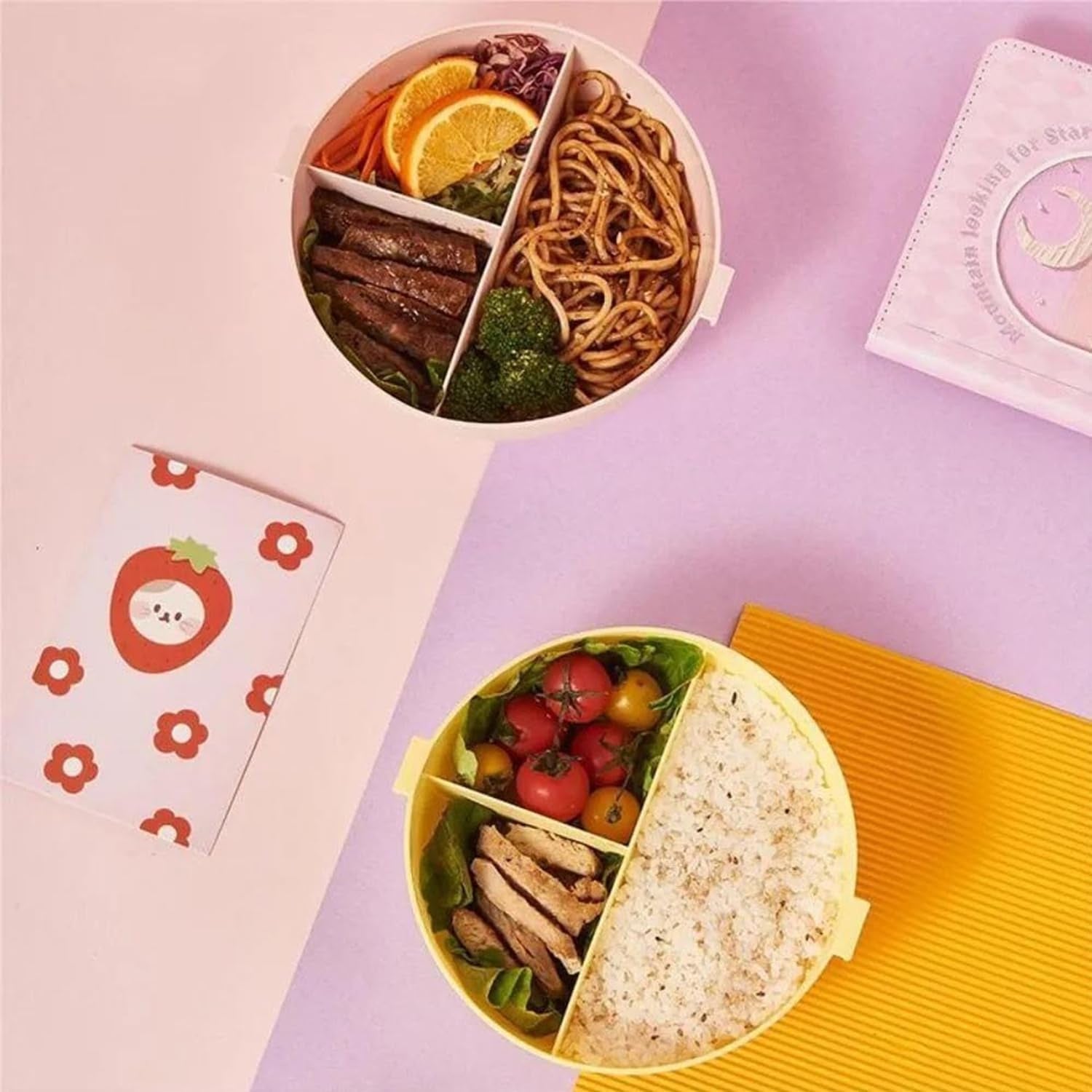 Donut Shaped Double Insulated 3 Compartment Lunch Box (1 Pc  Mix Color) Wukusy