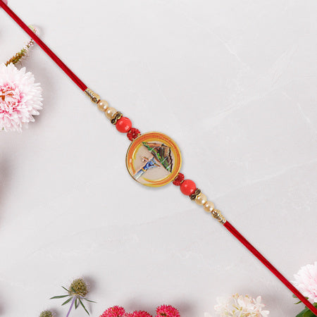 Divine Krishna Govardhan Parvat Rakhi With Pearl  Mauli Thread Wukusy