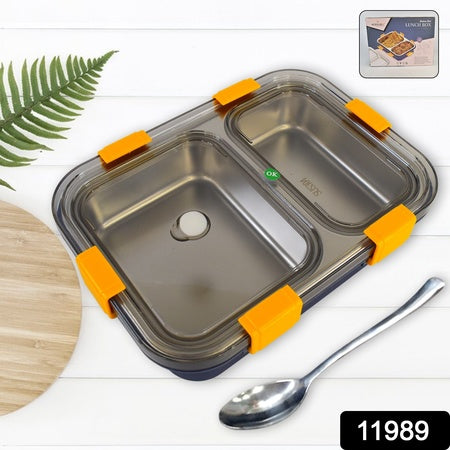 Stainless Steel Lunch Box 2 Section Lunch Box With Spoon Wukusy