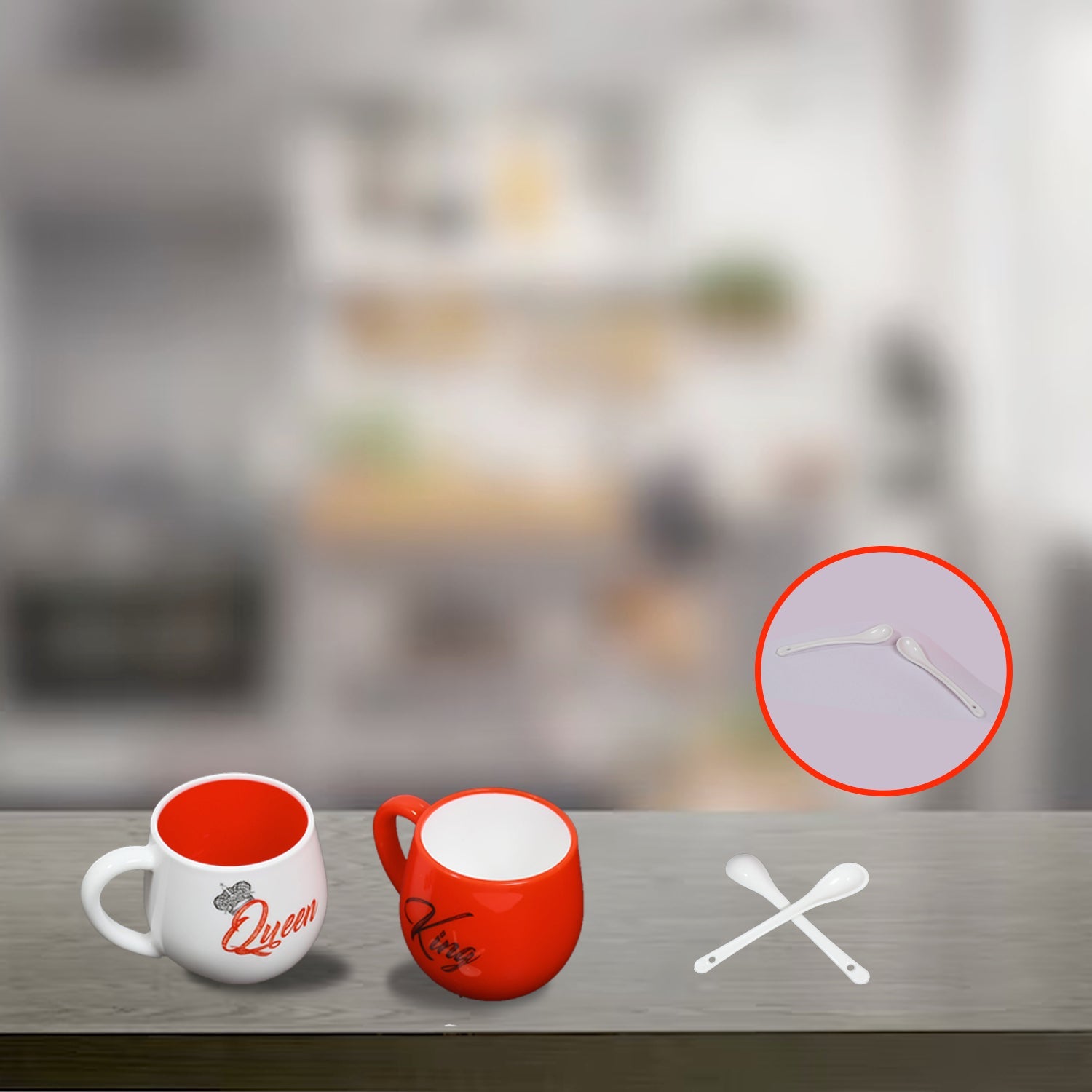 4764 King  Queen Printed Couple Matching Coffeetea Plastic Coffee Mug (300ml Set Of 2) Wukusy