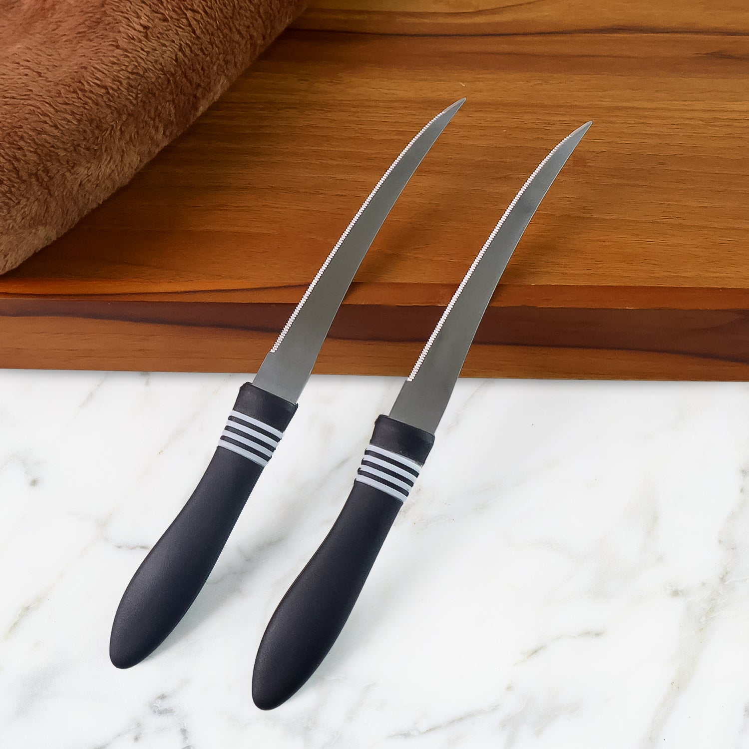 Premium Curved Serrated Stainless Steel Kitchen Knife Set (Mix Color  2 Pc) Wukusy