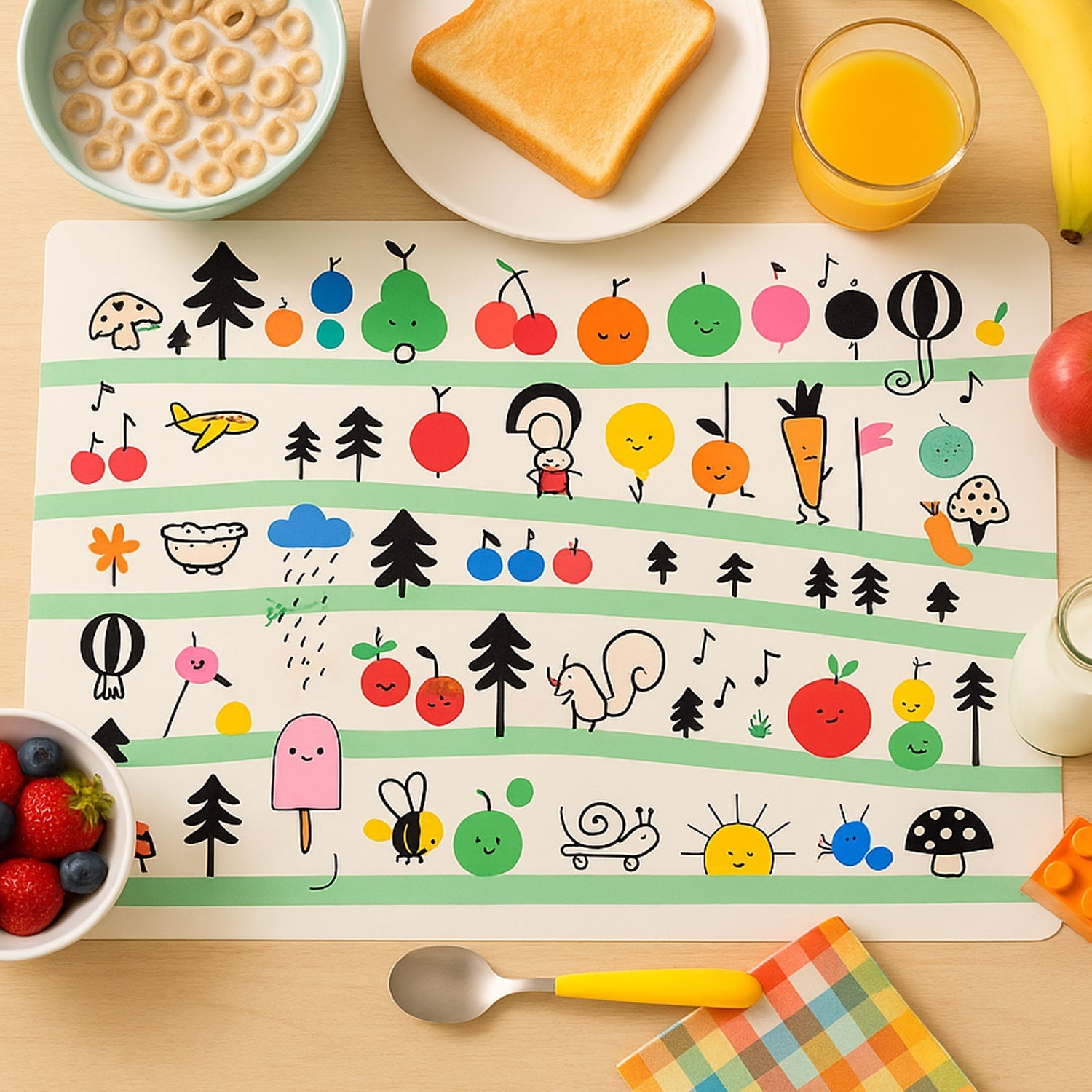Colorful Cartoon Printed Dining Table Placemats For Kids (4 Pc  40x30 Cm) Wukusy