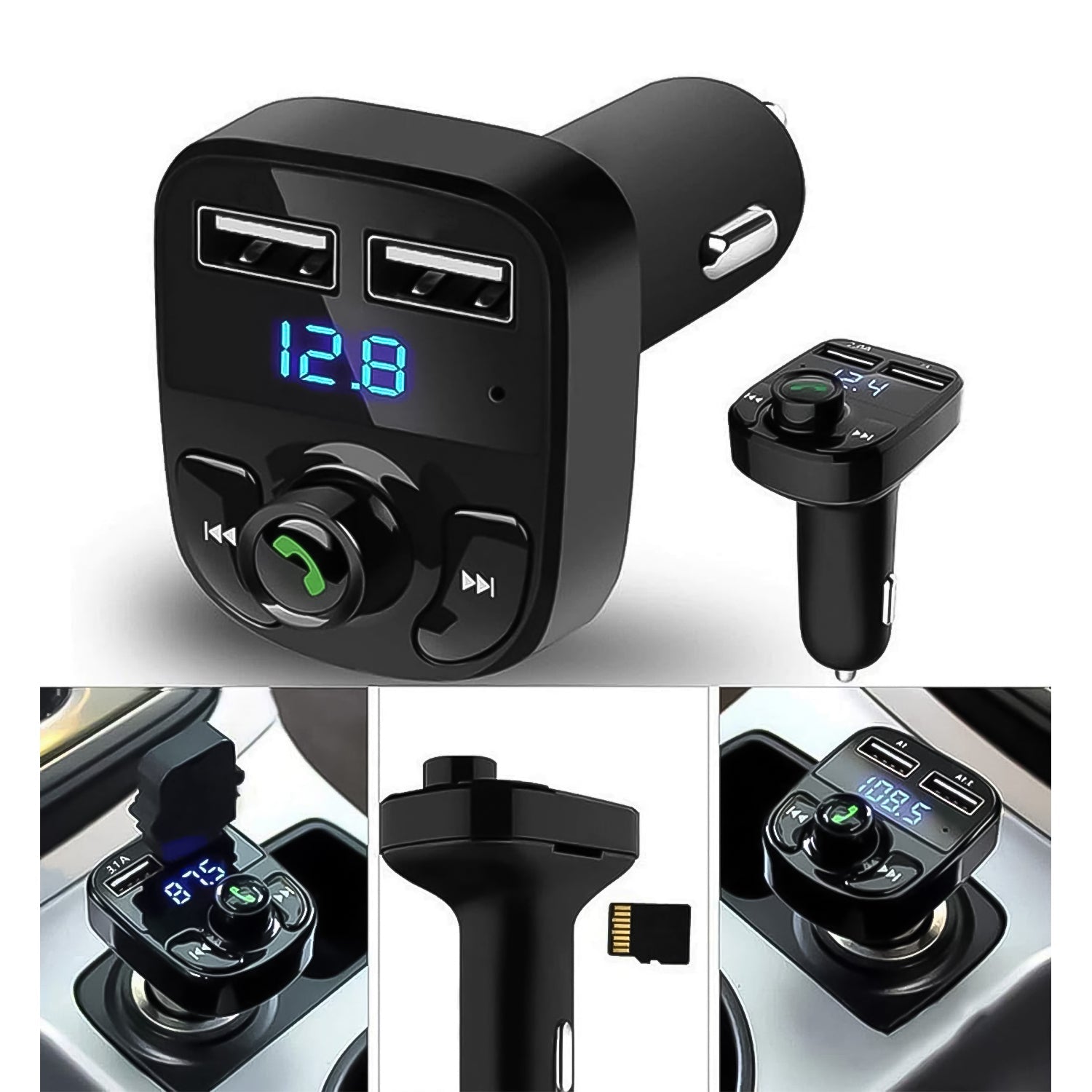 8533 Car-x8 Bluetooth Fm Transmitter Kit For Hands-free Call Receiver  Music Player  Call Receiver  Fast Mobile Charger Ports For All Smartphoneswith 3.1a Quick Charge Dual Usb Car Charger Wukusy