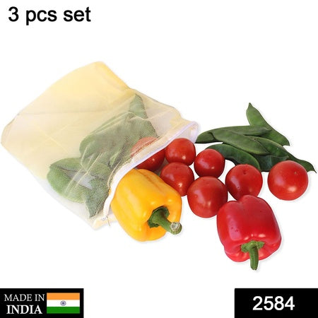 2584 Fridge Bags For Fruits And Vegetables With Zip Net (Multicolour) Wukusy