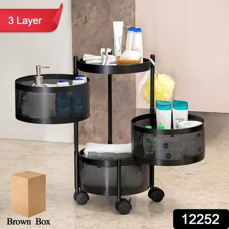 Metal Round High Quality Kitchen Trolley With Wheels (3 Layer  1 Pc) Wukusy